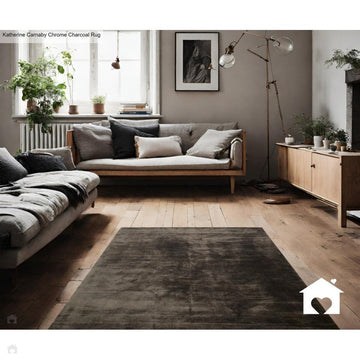 Katherine Carnaby Chrome Luxury Modern Plain Distressed Tonal Metallic Shimmer Hand-Woven High-Density Heavyweight Soft Textured Silky Viscose Charcoal Grey Rug-Asiatic Carpets-Rug Love - The Most Loved Rug Store